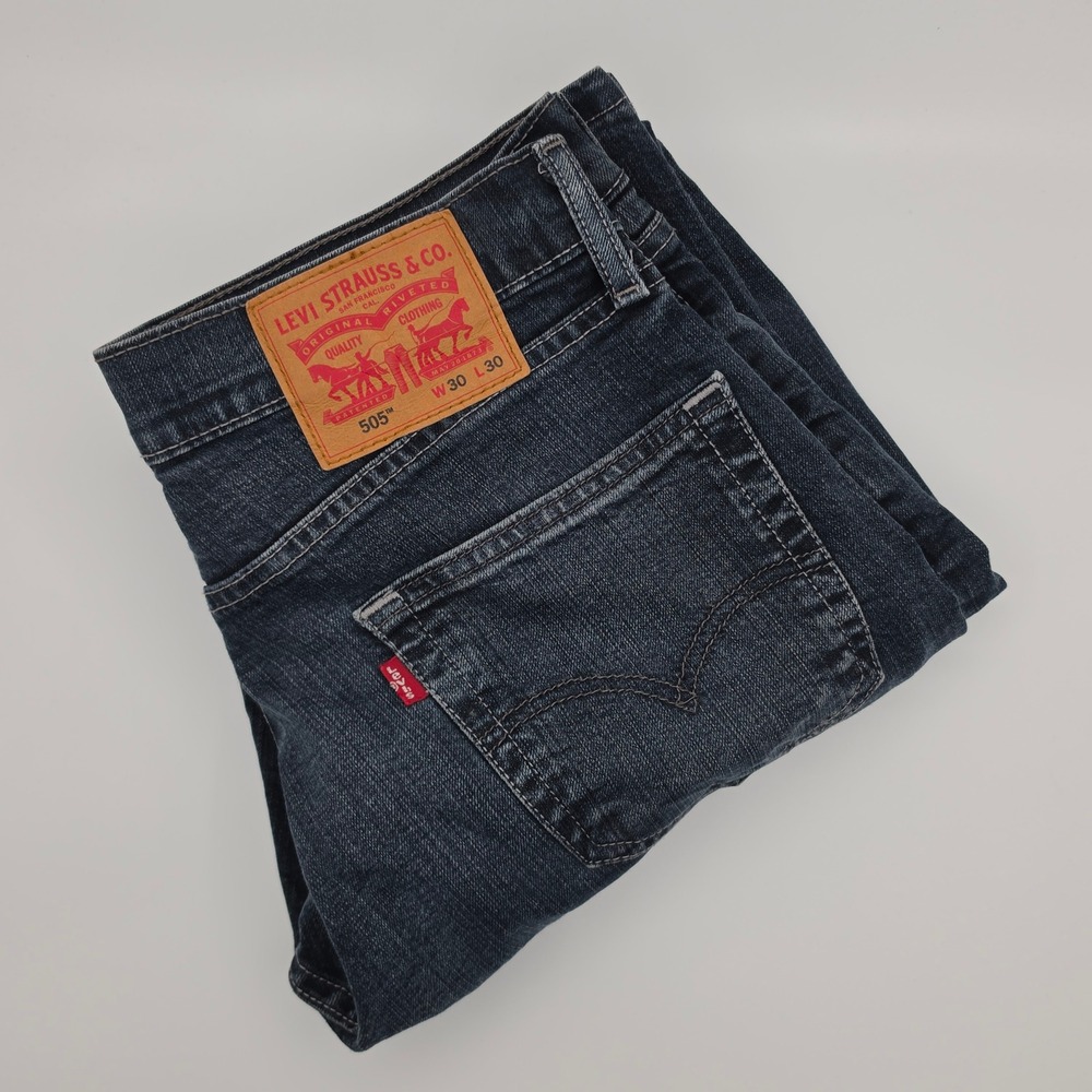 Levi's 505 Jeans Mens 30x30 Dark Wash Excellent Straight Leg Stretch Denim